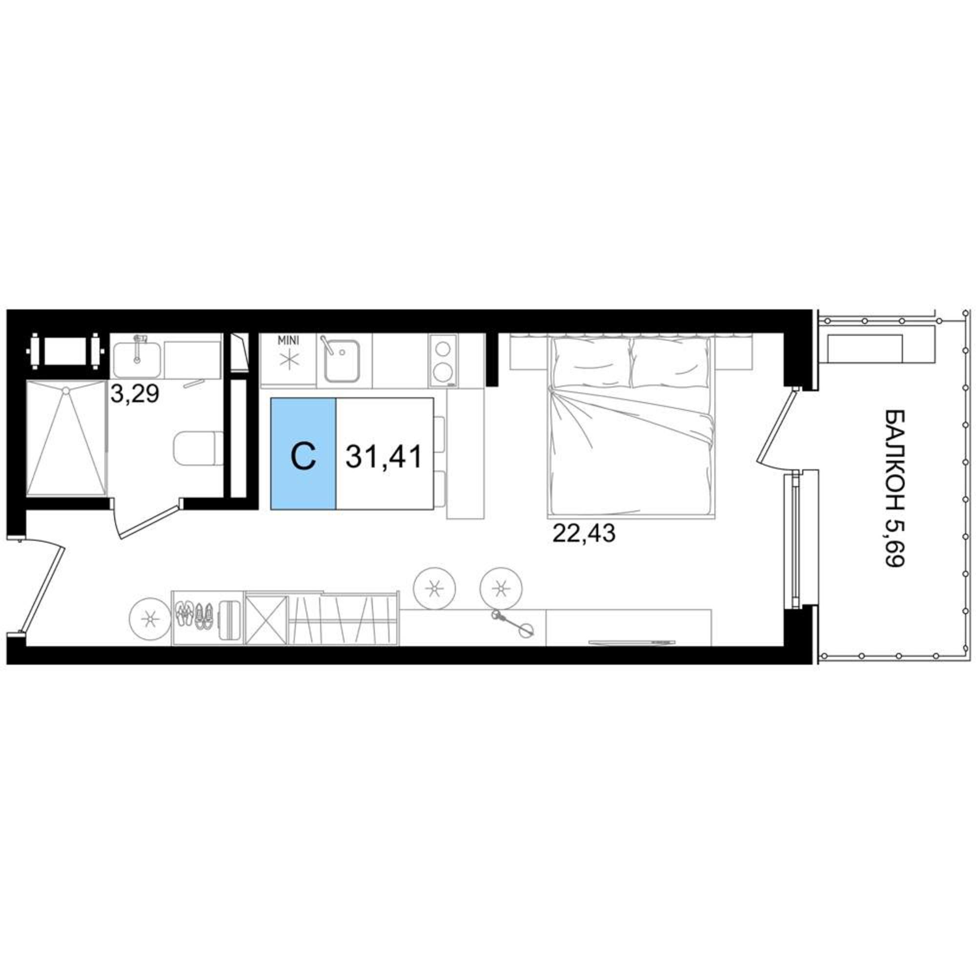 Купить студию за 12 407 000 рублей на Симферопольское шоссе, д.100