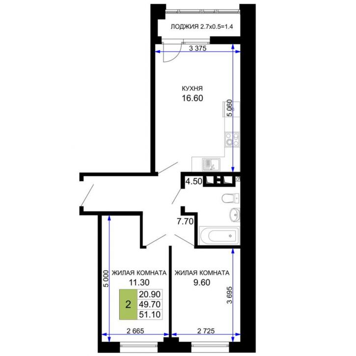 2-комн квартира в новом доме Межсанаторный проезд, д.20 литера 6