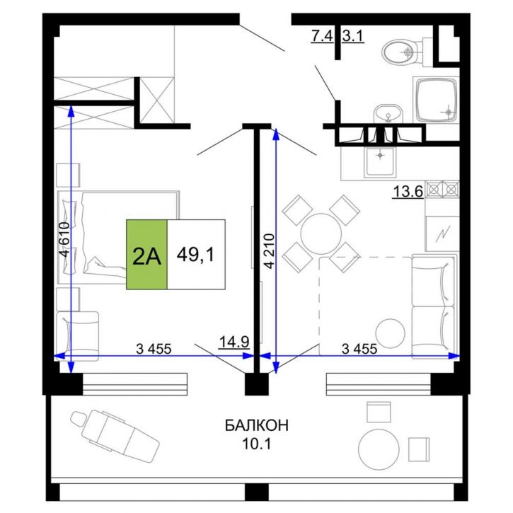 2-комн квартира в новом доме Сосновый проезд, д.10 литера 2