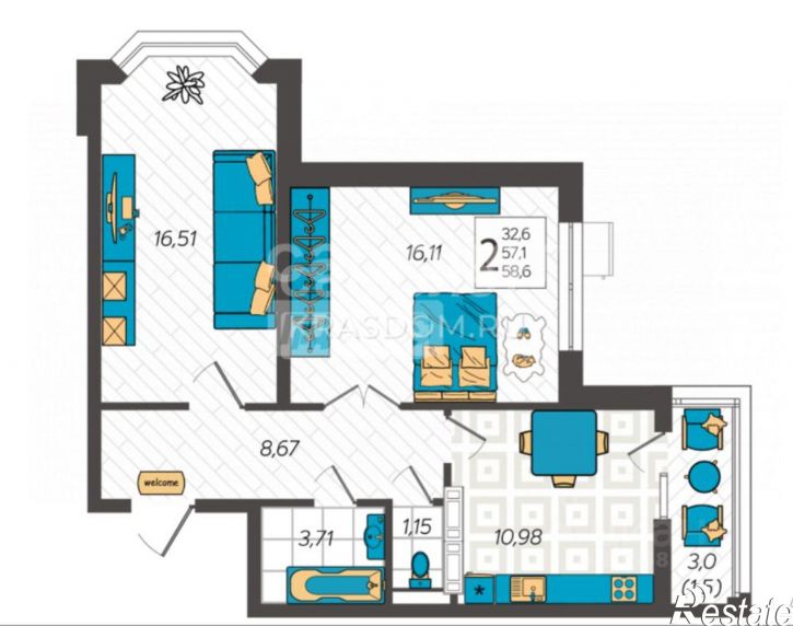 2-комн квартира ул Крылова, 13 2,  д. 13 2,  к. 2