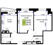 2-комн, 48.35 кв м, этаж 9/9 Межсанаторный проезд, д.20 литера 4