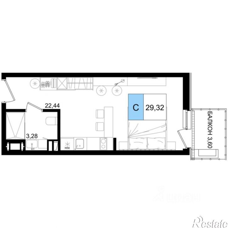 1-комн квартира в новом доме Пионерский проспект, 32Б,  д. 32Б