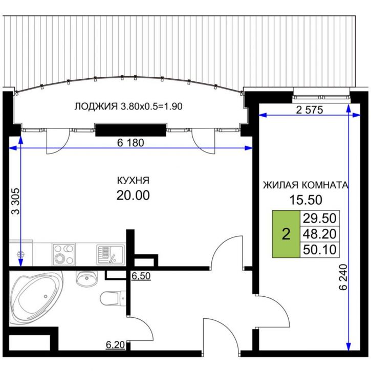 2-комн квартира в новом доме Межсанаторный проезд, д.20 литера 1