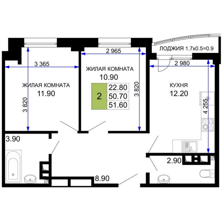 2-комн квартира в новом доме Межсанаторный проезд, д.20 литера 4