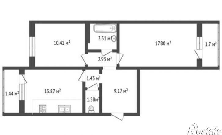 2-комн квартира ул Адмирала Пустошкина, 22 1,  д. 22 1,  к. 1