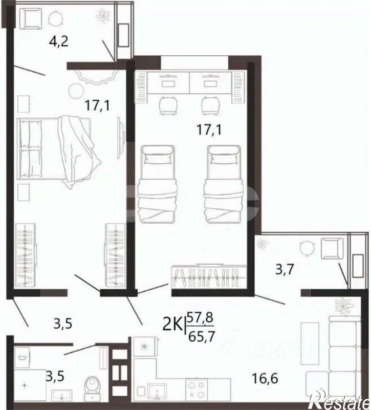 2-комн квартира ул Парковая, 79 1,  д. 79 1,  к. 1
