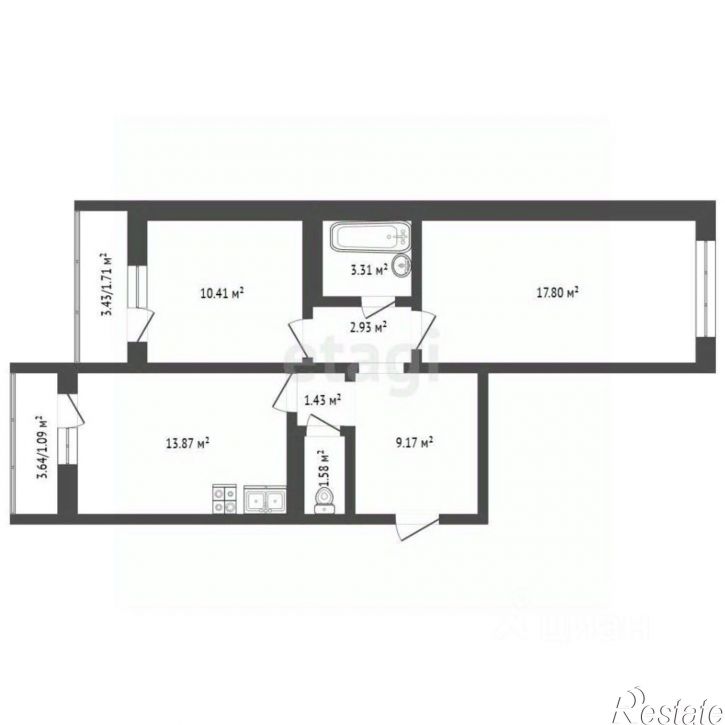 2-комн квартира улица Адмирала Пустошкина, 22 с5,  д. 22 с5