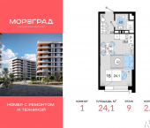 1-комн, 24 кв м, этаж 9/9 улица Дружбы, 11