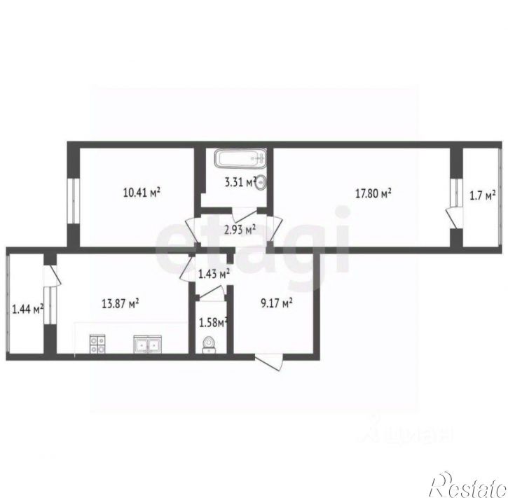 2-комн квартира улица Адмирала Пустошкина, 22 с1,  д. 22 с1