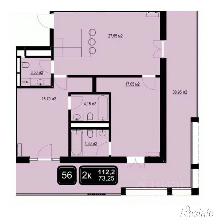 2-комн квартира в новом доме улица Гулаева, 14А,  д. 14А