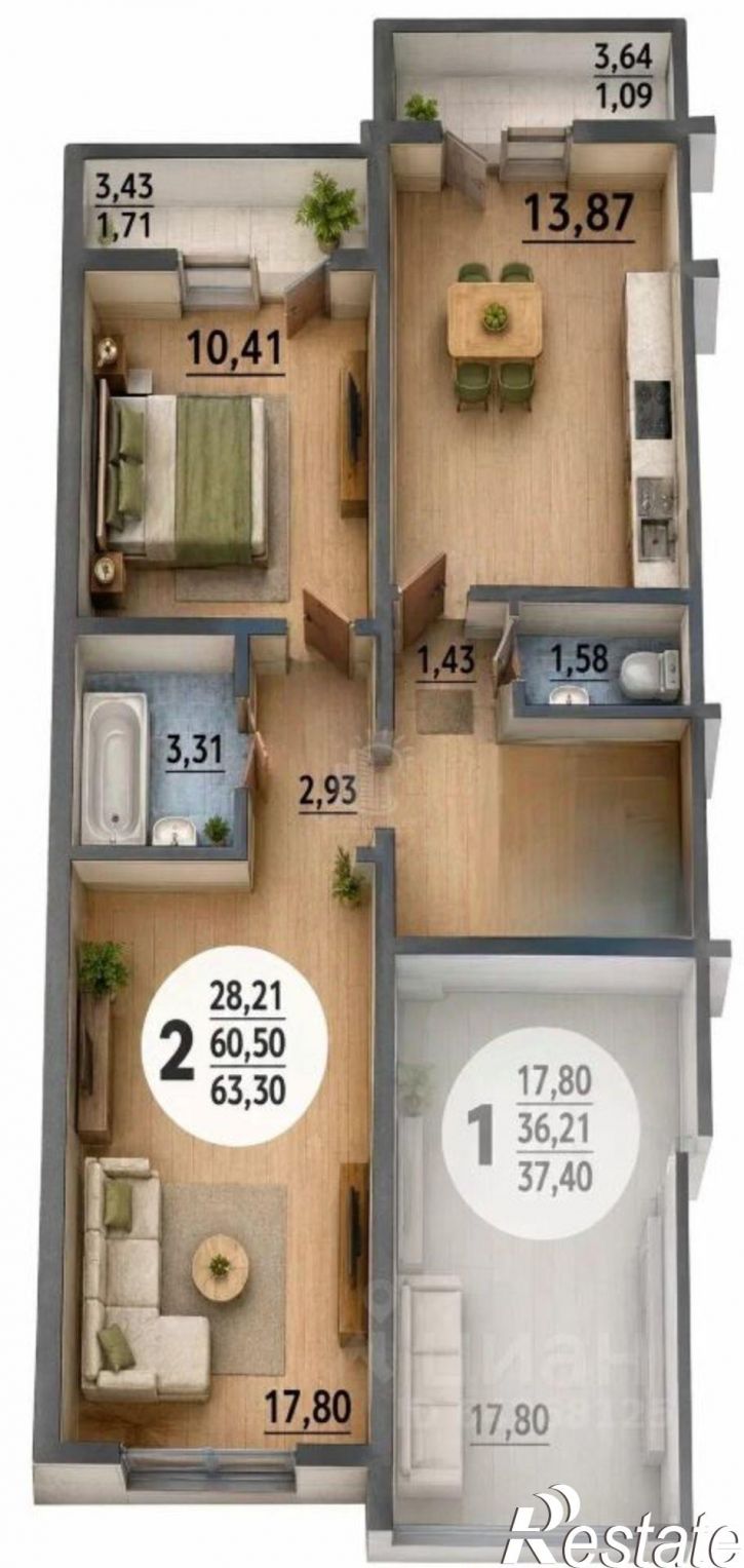 2-комн квартира ул Адмирала Пустошкина, 22 1,  д. 22 1,  к. 1