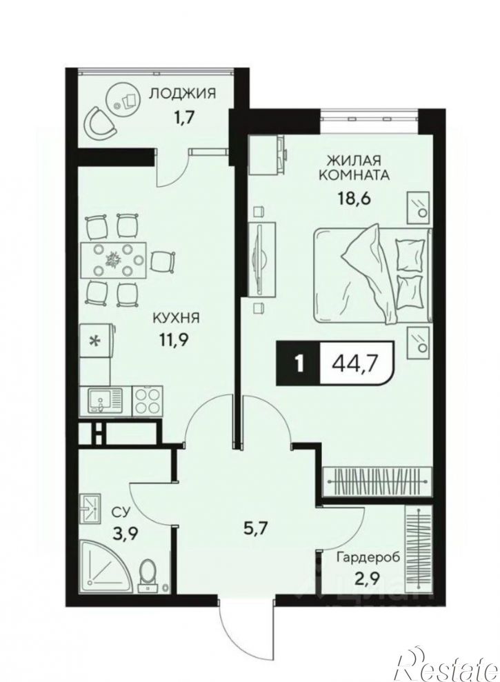 1-комн квартира Анапское шоссе, 18А,  д. 18А