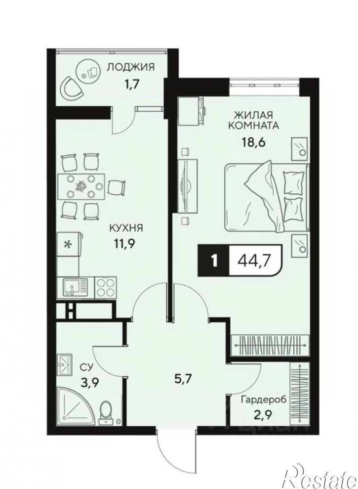 1-комн квартира Анапское шоссе, 18А,  д. 18А