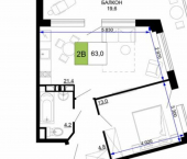 2-комн, 64 кв м, этаж 8/9 Пионерский пр-кт, 36Д