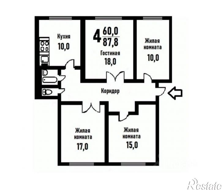 4-комн квартира ул Первомайская, 34,  д. 34