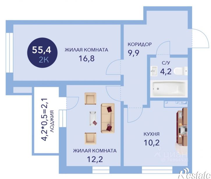 2-комн квартира в новом доме Босфорский б-р, 14,  д. 14
