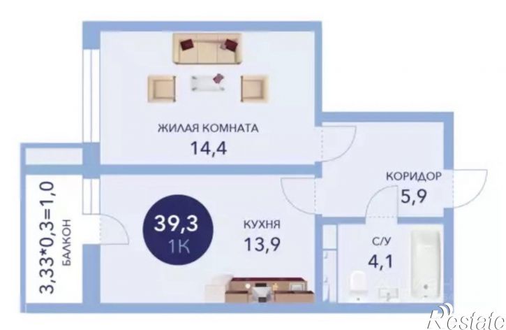 1-комн квартира Босфорский б-р, 14,  д. 14
