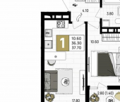 1-комн, 38 кв м, этаж 5/12 ЖК На Высоком Берегу