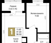 1-комн, 38 кв м, этаж 4/12 ул Ленина, 158