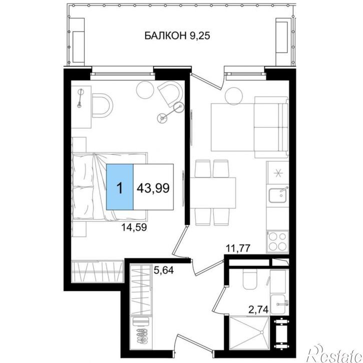 2-комн квартира в новом доме Симферопольское шоссе, д.100