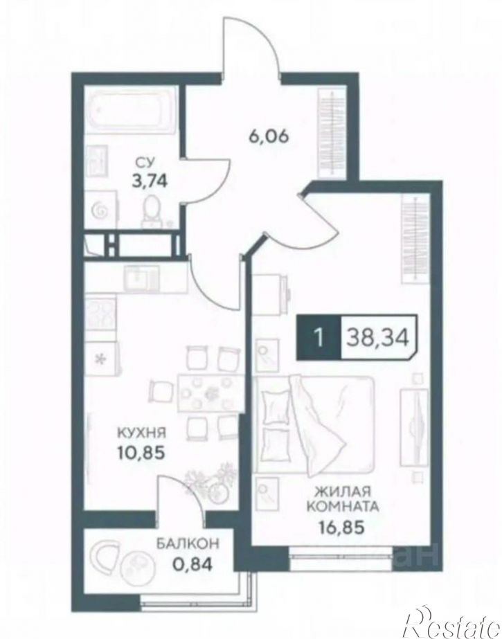 1-комн квартира Анапское шоссе, 1Г,  д. 1Г
