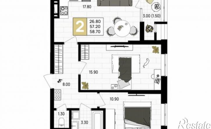 2-комн квартира в новом доме улица Крылова, 13 к3,  д. 13 к3