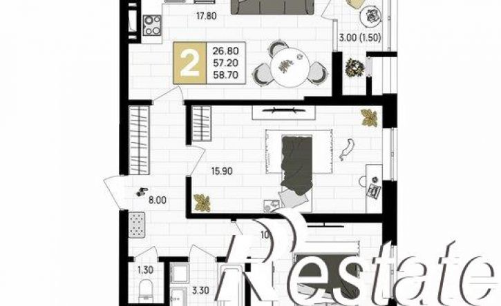 2-комн квартира в новом доме улица Крылова, 13 к3,  д. 13 к3